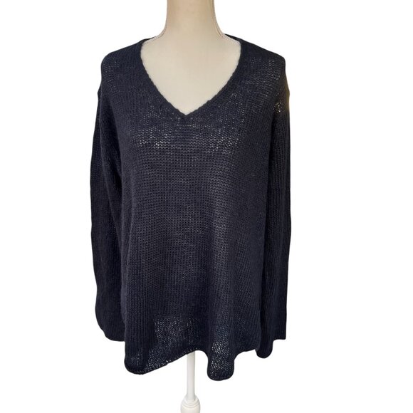 Wooden Ships Loose Knit Mohair Wool Blend V-Neck Sweater Navy Blue Size XL - Picture 1 of 6
